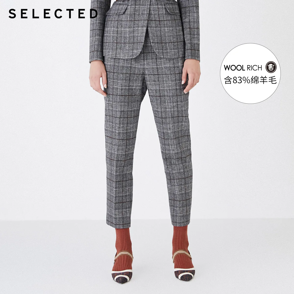 SELECTED Women's Woolen Blended Plaid Business Casual Suit Pants S|419418507