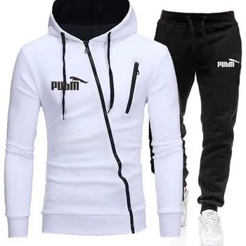 

2020 Men Sweat Suit Set Zipper Tracksuit Spring Autumn Men Outfit Full Sleeve Tops with Hood Outdoor Sport Wear Men 2 Piece Set