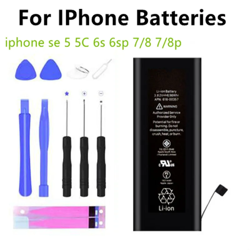 Сменная батарея для Apple iPhone SE 5 6 7 8 импульсов, бесплатный набор инструментов для замены, аккумуляторы для мобильных телефонов, дродоставка