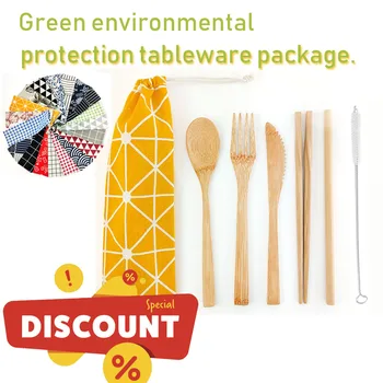 

6Pcs High quality Bamboo Cutlery Set Eco Friendly Portable Flatware Set Travel Tableware Set Spoon Fork Chopsticks and Cloth bag