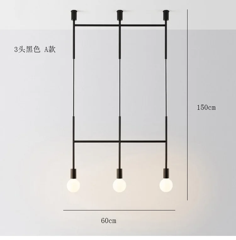 Модная люстра золотой черный длинный бар светодиодный Люстра дизайнерская Скандинавская люстра в стиле лофт промышленная лампа avize светильники - Цвет абажура: 3 heads black