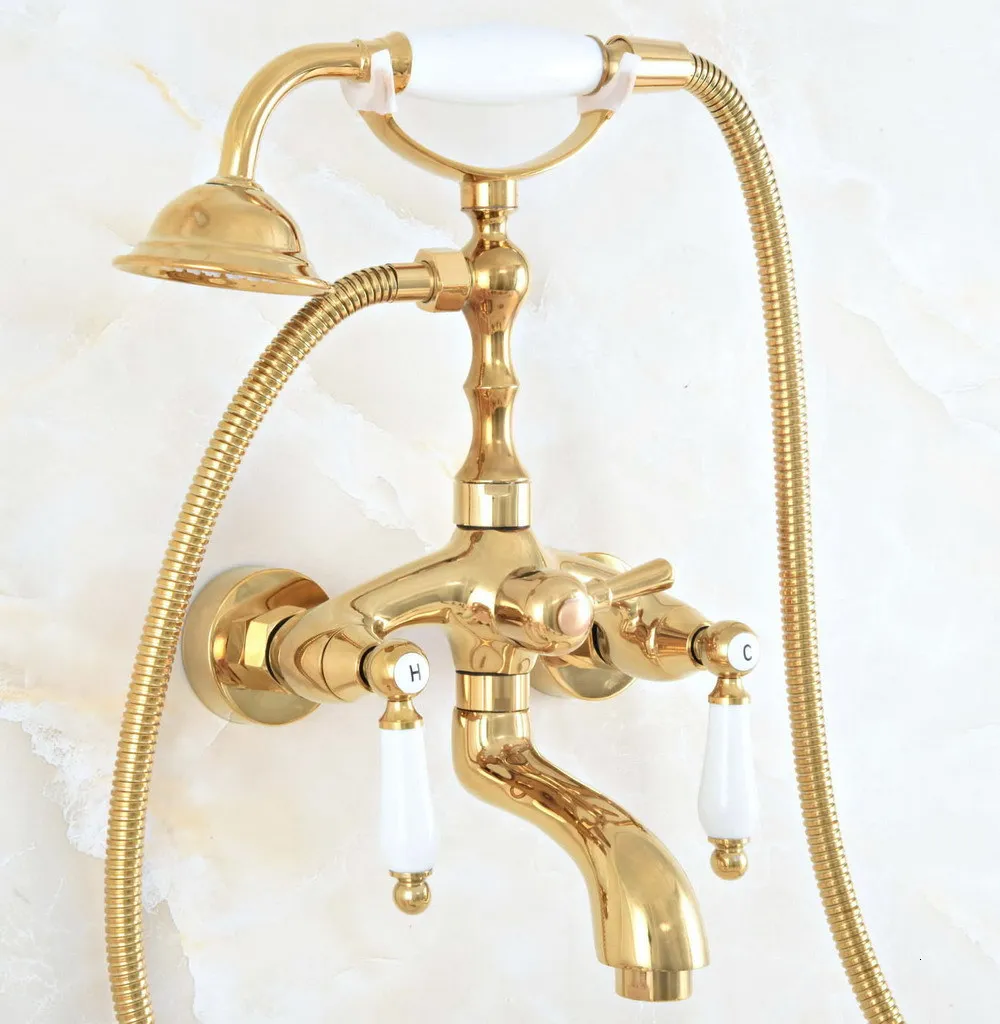 Промытый золотой кран, установленный на стене ванной кран латунный душевой кран ручной спрей душевой кран