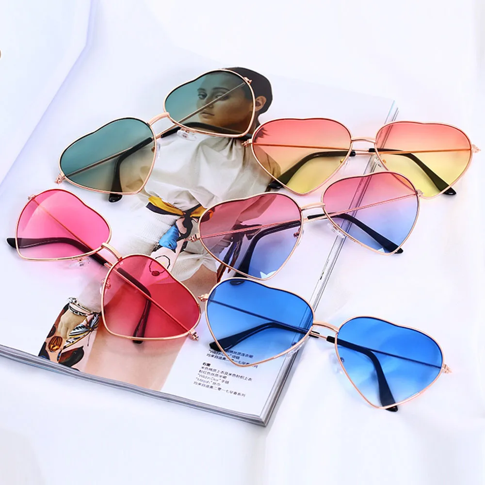 Womens Fashion Heart Shape Sunglasses Party Glasses Reflective Mirror Lens Metal Frame Luxury Brand Designer Sunglasses 2022 New blue blocker sunglasses