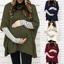 Осень Для женщин беременных для грудного вскармливания футболки с длинными рукавами, однотонная, с приметанными оборками со свитером с капюшоном женские повседневные топы# BL2