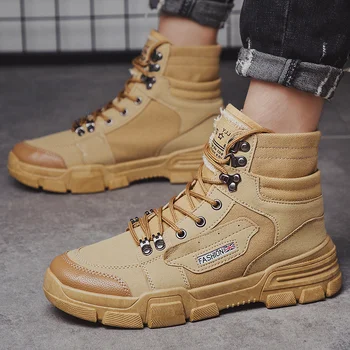 

BIGFIRSE Autumn New High Top Men's Work Shoes Fashion Comfortable Motorcycle Boots Breathable Trend Men Shoes Zapatos Hombre