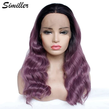 

Similler Women Lace Front Wigs Synthetic Hair Curly Medium Black T Purple Ombre Wig Heat Resistance