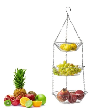 

3 Tier Wire Hanging Fruit Basket Home Kitchen Metal Vegetable Storage Organizer Basket 3-Layer Baskets