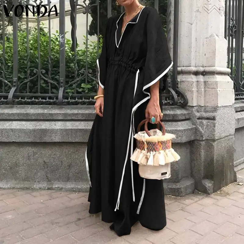 VONDA, женское платье, рукав, Одноцветный, сексуальный сарафан, повседневное, свободное, Vestidos, весна-лето, женское платье, вечернее платье, плюс