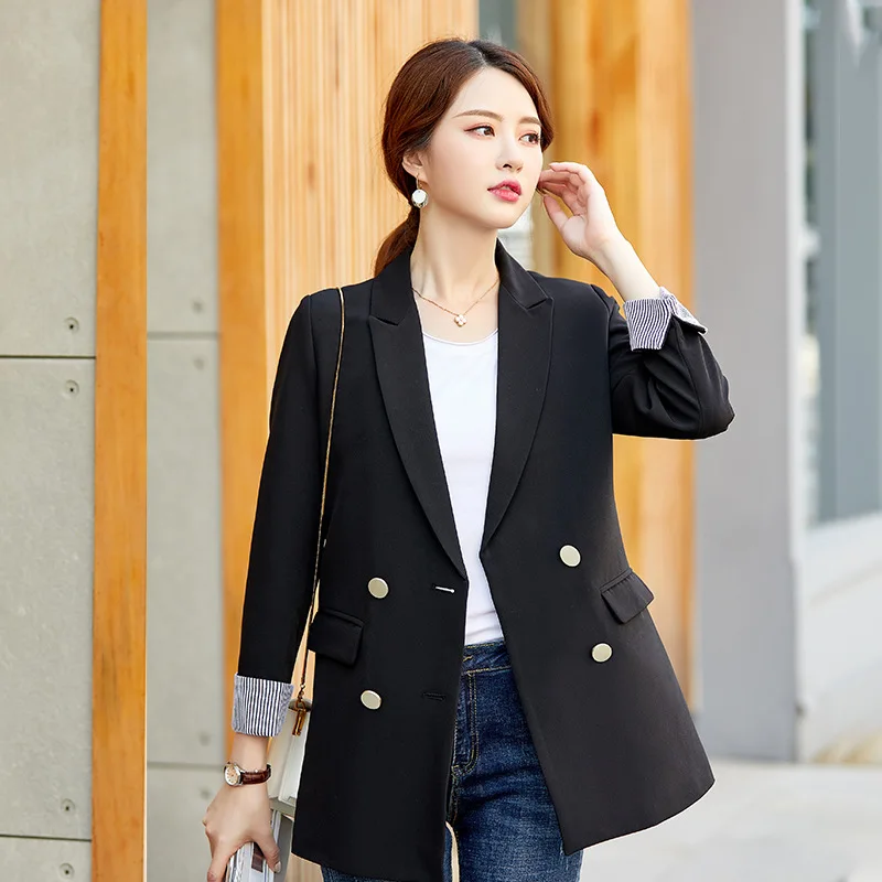 Popular 2020 New Korean Women's Jacket Feminine Small Suit Office Casual Double Breasted Long Sleeve Women's Blazer Coat Female