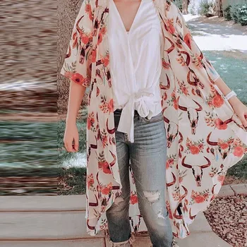 

Women Floral Print Chiffon Sandy Beach Dress Summer Holiday Casual Smock Bikini Swimwear Saida De Praia Beach Cover Up Pareos