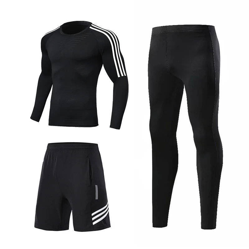 Мужская компрессионная футболка для бега и штаны, набор для пробежек и тренировок, мужская спортивная одежда для спортзала и фитнеса, футболка и леггинсы - Цвет: 265-1006-958
