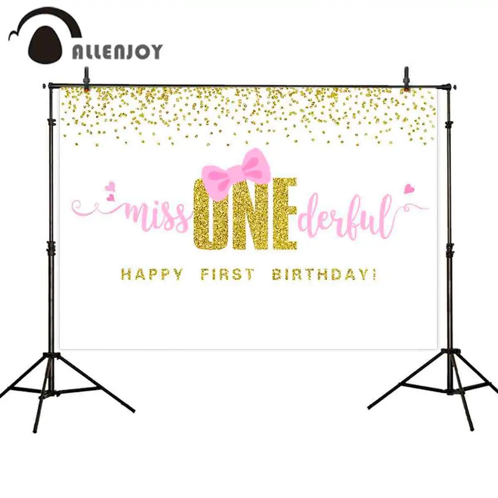 Allenjoy Girl Wallpaper Miss One Derful Bow Glitter Golden Dot White Backdrop Decor Princess Happy First Birthday Party Banner