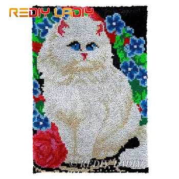 

Latch Hook Rug Acrylic Yarn Tapestry Kits DIY Carpet Rug White Kitten Knitted Floor Mat Crocheting Cushion Arts & Crafts 57*85cm