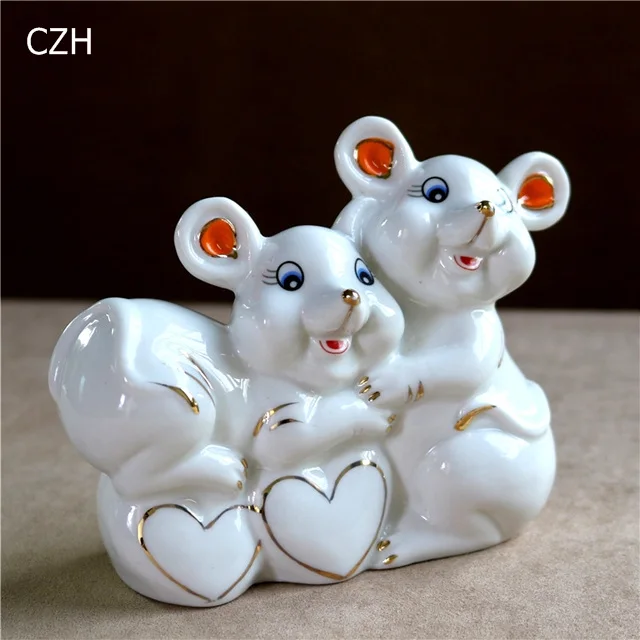 Милые керамические миниатюрные фарфоровые мыши для влюбленных, для пары, художественное и ремесленное украшение, украшение для комнаты, подарок на год