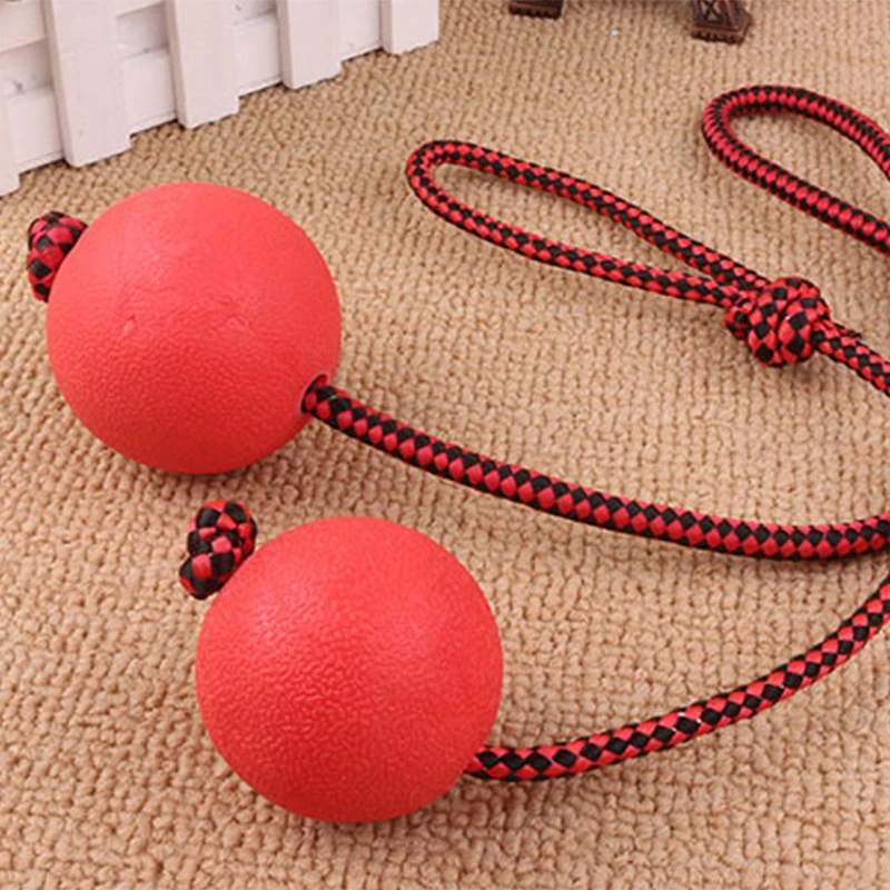 Indestructible Dog Ball on a Rope Pet Puppy Tug Balls Toys Pet Chew Toys Dog Training Toy Solid Rubber Balls