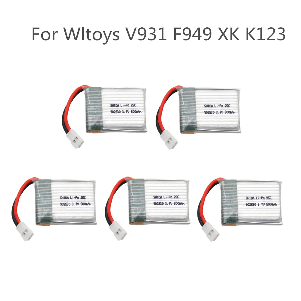 

5 шт., литий-полимерный аккумулятор 3,7 в 500 мАч 902530 25C для вертолета Wltoys V931 F949 XK K123 6Ch RC