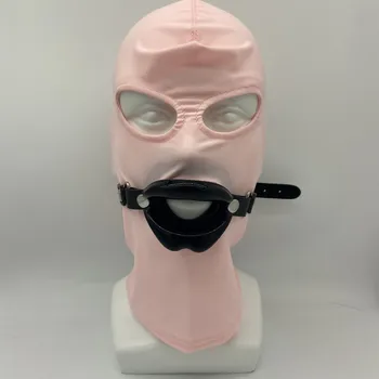 Slave Cosplay Fetish Obedient Open Mouth Gag Oral Sex Toys of Silicone Lips O Ring with Bdsm Bondage Hood Mask Erotic Accessory 2