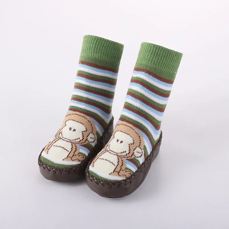 Coffee monkey Носки для малышей нескользящие носки с мягкой подошвой для маленьких мальчиков и девочек, Новорожденный ребенок детские носки детские теплые носки на резиновой подошве - Цвет: Coffee monkey