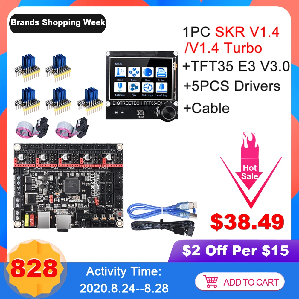 

BIGTREETECH SKR V1.4 SKR V1.4 Turbo Control Board TFT35 E3 V3.0 Touch Screen+TMC2209 UART TMC2208 Upgrade SKR V1.3 For Ender 3