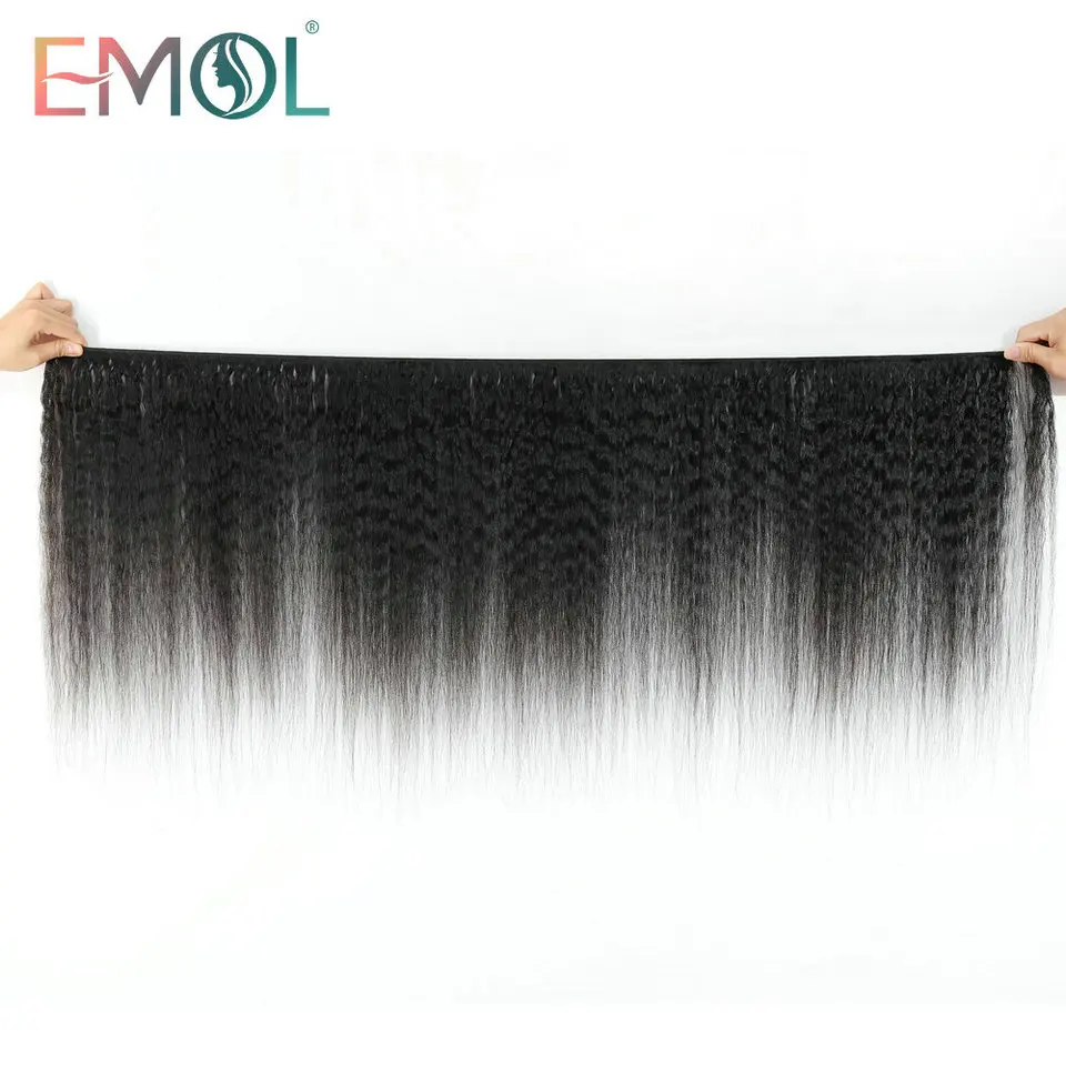 Emol кудрявые прямые пряди волос с фронтальной 13x4 свободная часть закрытие не-Реми перуанские человеческие волосы с фронтальной