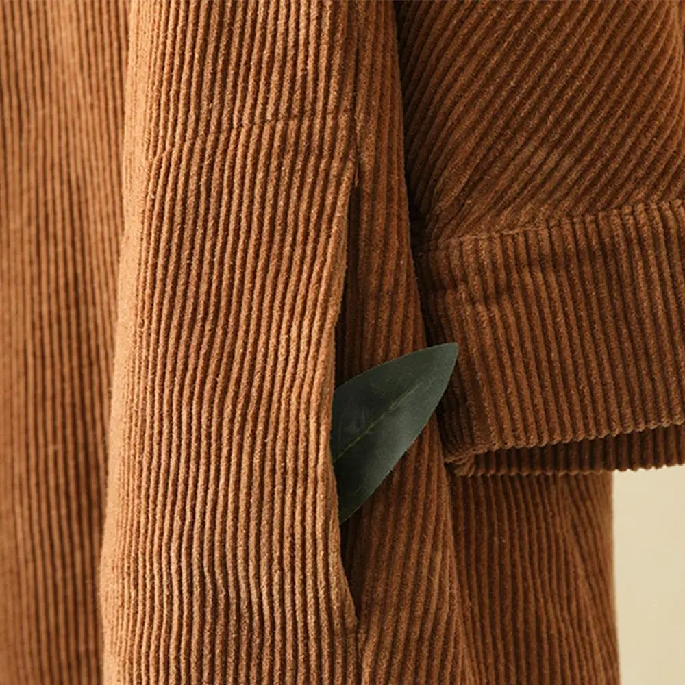 Женское вельветовое платье с карманами повседневное однотонное винтажное