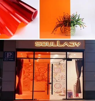 

SUNICE Orange Window Glass Tinting Window Glass Film Transparent Two-way Colored Stained Glass Self-adhesive Window Sticker