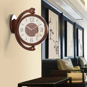 

Simple Wooden Wall Clock Double Sided Wall Clock Round Antique Living Room Wall Clock Vintage Horloge Murale Home Decor JJ60WC