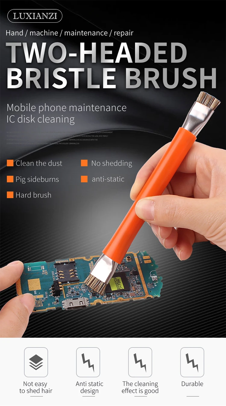Description Picture 4 of itemLUXIANZI Anti-static Brush Double Head Brush for Cleaning Repair Work ESD Safe For Mobile Phone Tablet Motherboard PCB BGA IC