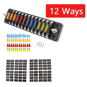 

6-way 12-way Blade Fuse Box Holder Electric Terminal Block RV Boat Fuse 12V Plastic Cover Holder For Car Trailer Box New Style