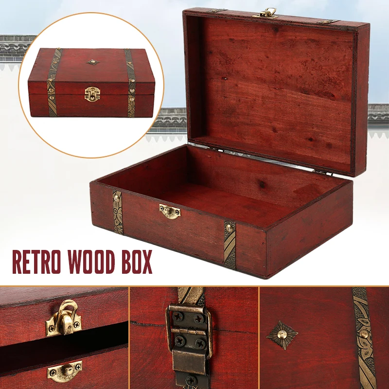 

Vintage Wooden Treasure Chest Storage Box Wood Jewellery Case Organiser Ring