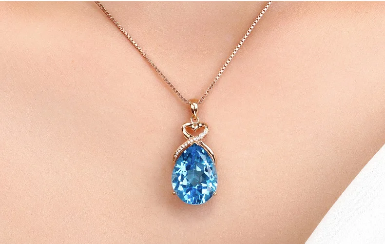 Pendant Necklace Real 14K Rose Gold 2 Carats Sapphire Pendant Women Natural Blue Sapphire Gemstone 14K Rose Gold 45cm Necklace Jewelry Pendant