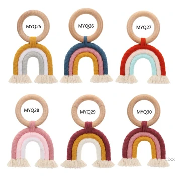

Baby Teething Ring Rainbow Wooden Boho Baby Teether Stroller Toys Shower Gift