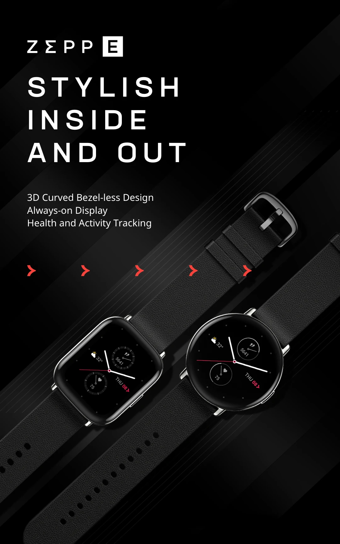 Global Version Zepp E Square Smartwatch Heart Rate Tracking 5ATM Water Resistant Smart Notification Always on Display