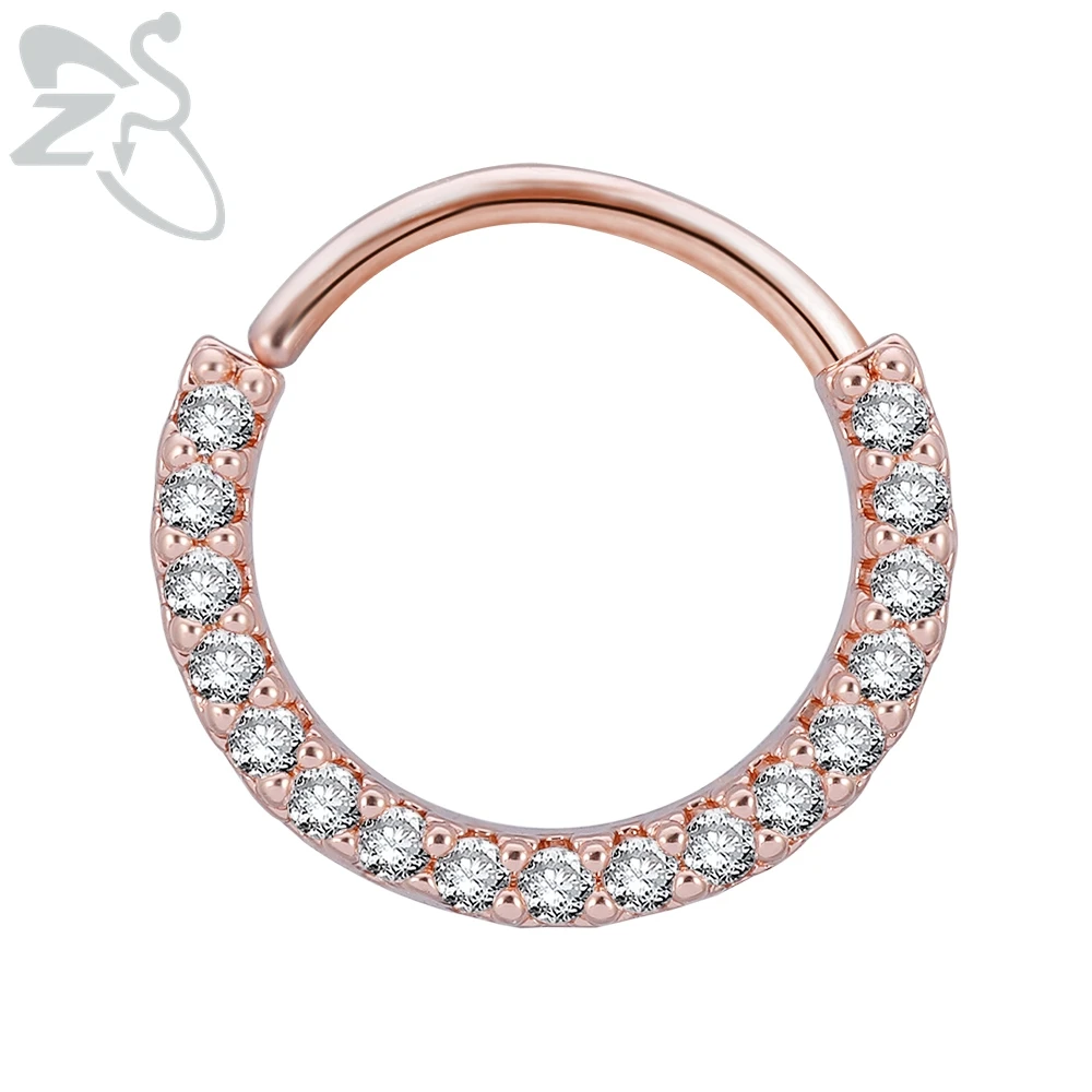 ZS 1 шт. септо Нос Кольца Daith Кристалл пирсинг для ушного козелка серьги Septum Helix кликер кольца Конч Rook пирсинг ювелирные изделия - Окраска металла: Голубой с покрытием из белого цинка