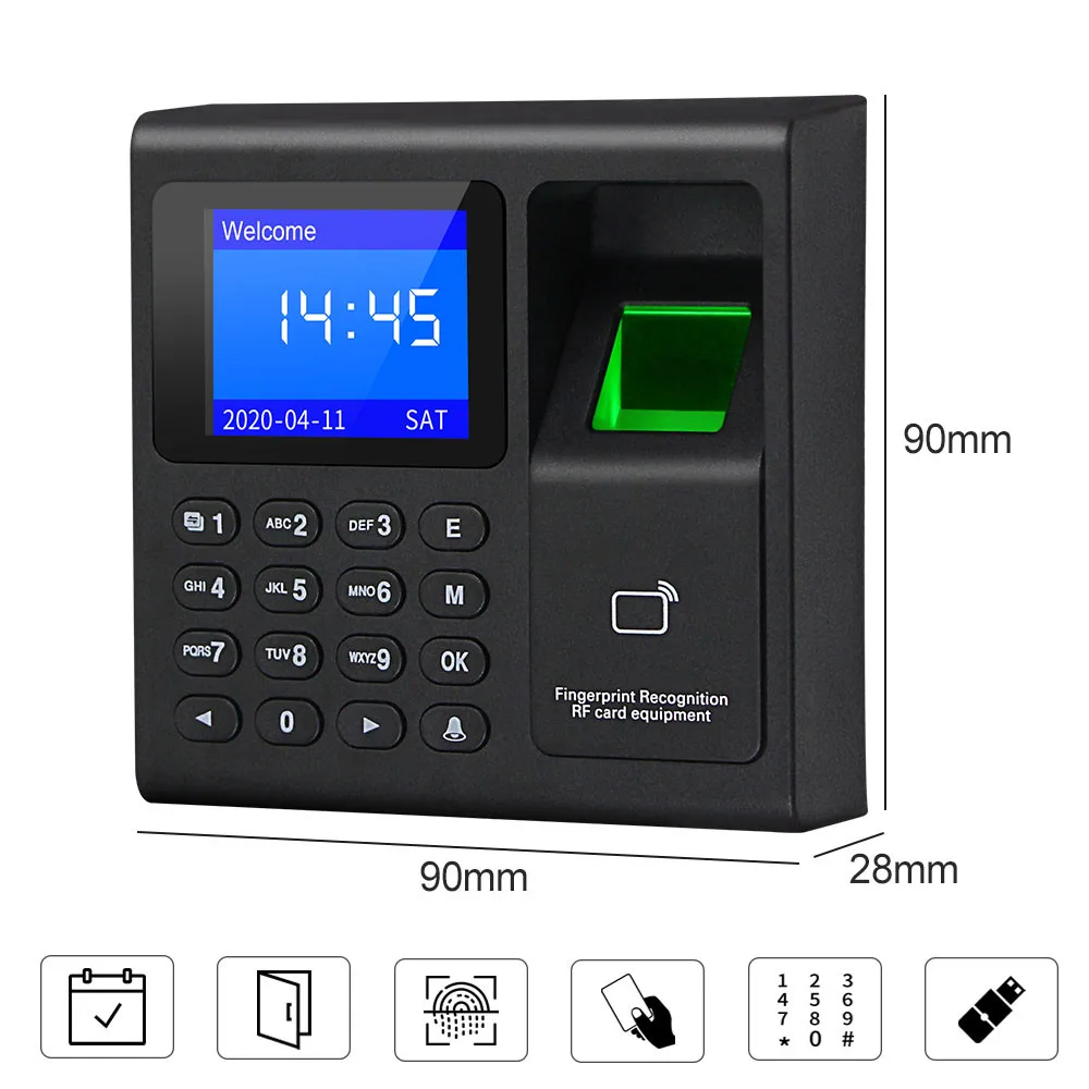 Sistema biométrico de Control de acceso RFID con huella dactilar, sistema de teclado electrónico USB, grabador de reloj de tiempo, máquina de asistencia + TARJETA DE 10 Keyfobs - Imagen 2
