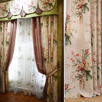 

European Countryside Floral Cotton and Linen Printing Curtains for Living Room Bedroom Valance