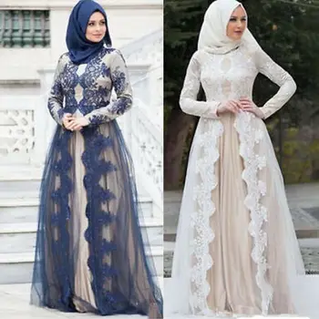 

Islamic Arabic Lace Dress Evening Gowns Dubai Muslim Wedding Tulle Abaya Party