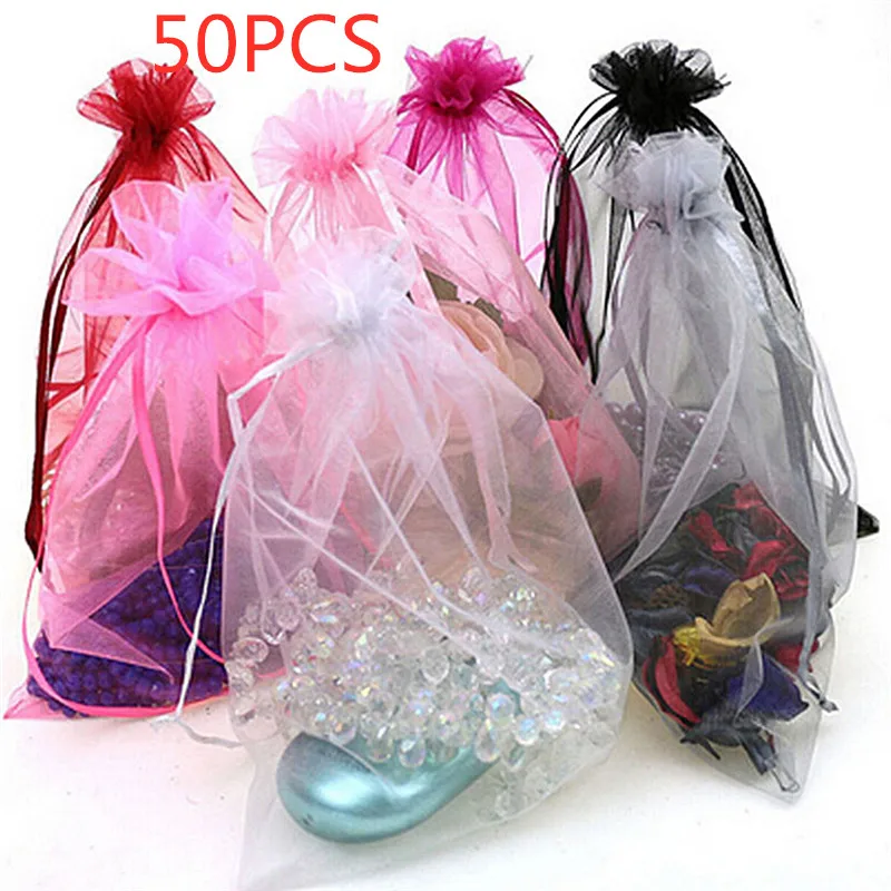 50 bolsas de Organza joyería boda bolso caramelo favores bolsas de malla bolsas de regalo