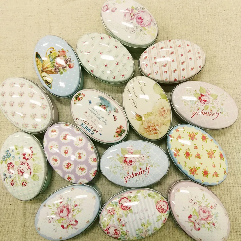

30pcs/lot Metal Storage Box Fresh Flower Printing Oval Shape Candy Box Handmade Soap Case Mini Tin Jewelry box Small Pill Case