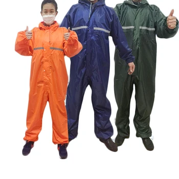 

Adult Rain Jumpsuit With Hood Breathable Waterproof Poncho With Reflective Strip Men Women One-Piece Keep Warm Raincoat Outdoor