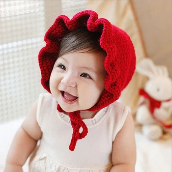 

Winter Warm Wool Knitted Baby Cap Soft Baby Kids Bucket Hats Children's Crochet Beanie Baby Ruffle Beanies Hats For Kids