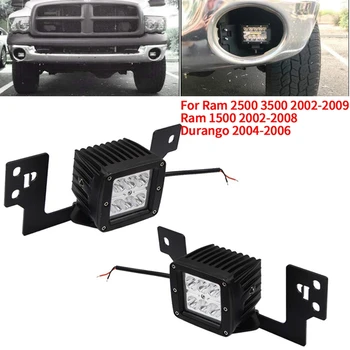

Front Bumper Fog Light Mounting Brackets & 2X 3 inch LED Square Lights for Dodge Ram 2500 3500 2002-2009 & Ram 1500 2002-2008 &