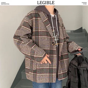 

Men Autumn Plaid Winter Jacket Medium Length Mens Overcoats Warm Loose Mens Wool Jacekt Men Jackets Coats Men