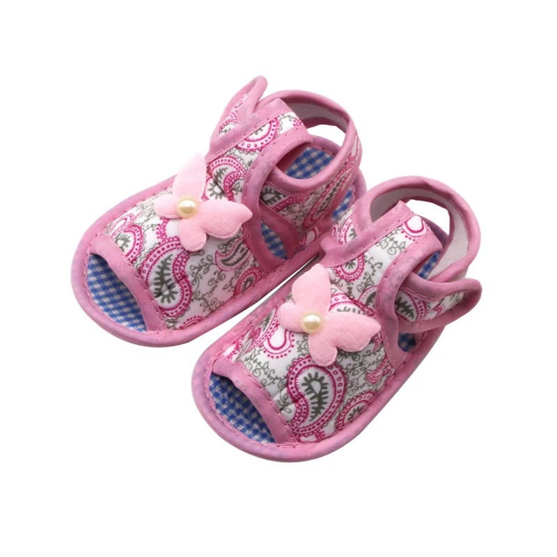 Сандалии для новорожденных девочек Мягкая обувь кроватки с цветочным принтом и