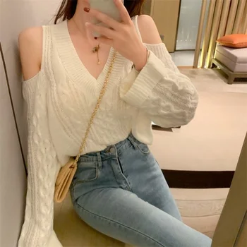 

FMFSSOM Spring Autumn V-Neck Sexy Casual Lazy Knitted Warm Soft Women Female Lady Cardigan Sweater