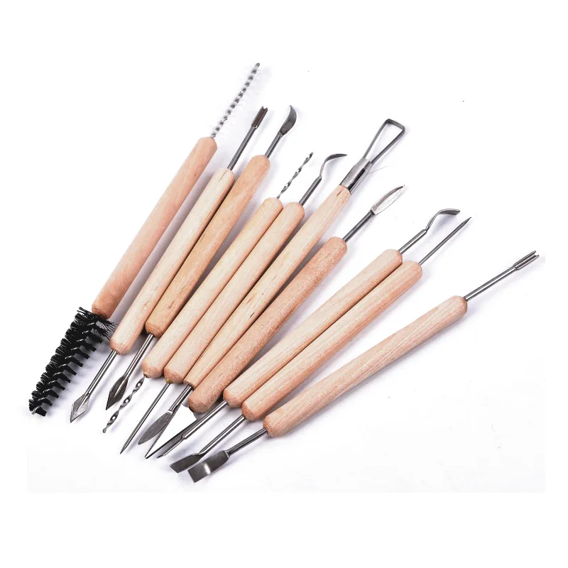11PCS Crafts Clay Sculpting Tool kit Pottery & Ceramics Wooden Handle