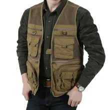 Источник весна лето фотография жилет мужской рыболовный тонкий сетчатый Открытый Повседневный мульти-карманы жилет пальто