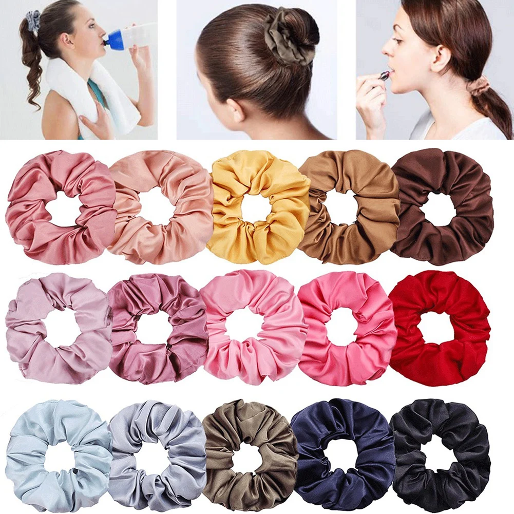 

Big Silky Satin Solid Hair Scrunchies Red Green Pink Black Elastic Hair Bands Ponytail Hair Tie Rope Women's Hair Accessories