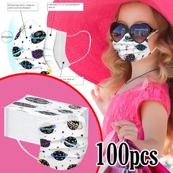 

Children's mask Disposable Face Mask Industrial 3Ply Ear Loop 100PC Close Reusable Mouth Mask Print Fabric Face masques