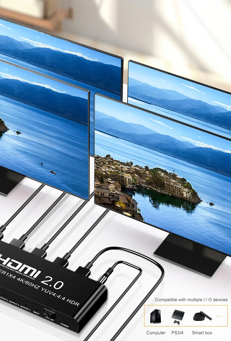 HDMI2.0 й 1 in 4  ˷̴ 4K @ 60Hz  ÷̿, 1x4 HDMI й HDCP2.2 fo 4kr Xbox PS4 ȭ й